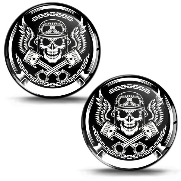 SkinoEu® 2 x 3D Gel Silicone Stickers Decals Skull Logo Emblem Badge Car Auto Moto Motorcycle Windows Door PC Tablet Laptop Accessories Tuning Gift JDM KS 4