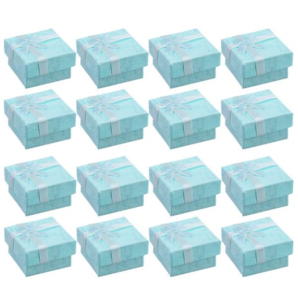 BESTOYARD Gift Box Accessory Paper Box Bowknot Accessory Case Square Ring Earring Ring Jewelry Storage Box Set of 16 (Blue)