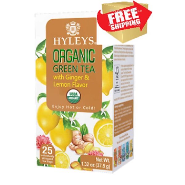 Hyleys ORGANIC Green tea w/ GINGER & LEMON 25 bags Supports Overall Health