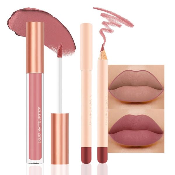 BINGBRUSH Colors Liquid Matte Lipstick and Lipliner Pack Set, Lip Tint Long Lasting 24 Hour Waterproof Velvet Nonstick Cup Lipgloss Lip Stain Pigmented Lip Makeup Gift Sets (1Pc 09#)