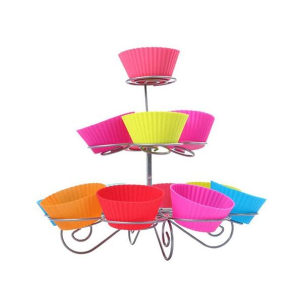 Trimming Shop Cupcake Stand 3 Tier Cake Stand Cupcake Holder for Dessert Spiral Metal Cupcake Stand for Themed Birthday Party Table Decoration Wedding Dessert Tower with 13 Mini Cake Food Display Set