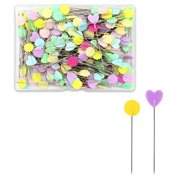 Jagowa 200PCS Head Pins Flat Love Head Straight Pins with Storage Box for Dressmaking Quilting Jewellery Craft