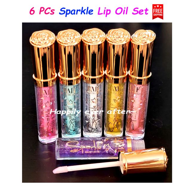 6 PCs Romantic Beauty Sparkle Lip Oil Set - All 6 PCs Sparkle Clear Lipgloss NEW