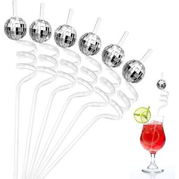 12 Pieces 70s Disco Ball Straws Cups Birthday one size, Silver