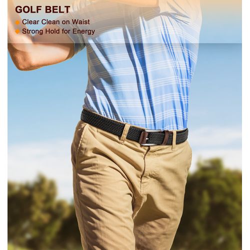 BULLIANT Belt for Men 2Pack,Mens Gift Stretch Braided Web Belt Elastic for Casual Golf Jeans,1 3/8"(Black/Beige,36"-40" Waist Adjustable)