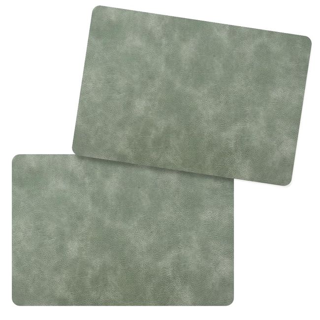 Placemat, PU Leather Material, Scandinavian Style, Anti-Slip, Waterproof, Heat Resistant, Washable, Dish Place, Set of 2 (Green)