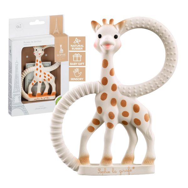 Sophie la girafe Baby Teething Ring, 100% Natural Rubber Phthalate-free Easy to Grip Baby Teether, Suitable for Newborn Babies