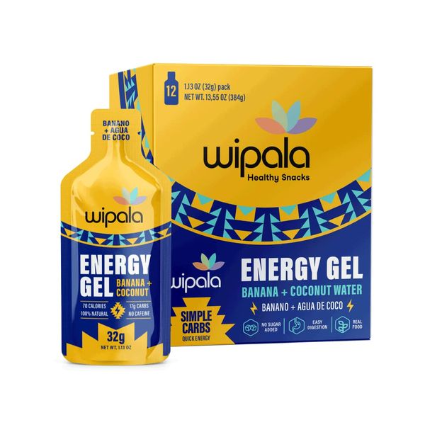 Wipala Energy Gel, Banana Coconut, 12 Pack - Caffeine Free, Certified Vegan, Non GMO - Clean Energy For Endurance Exercise, Running & Performance