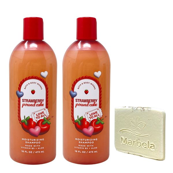 Bath & Body Works Strawberry Pound Cake 2 Pack Moisturizing Shampoo Bundle with a Natural Oats Sample Soap