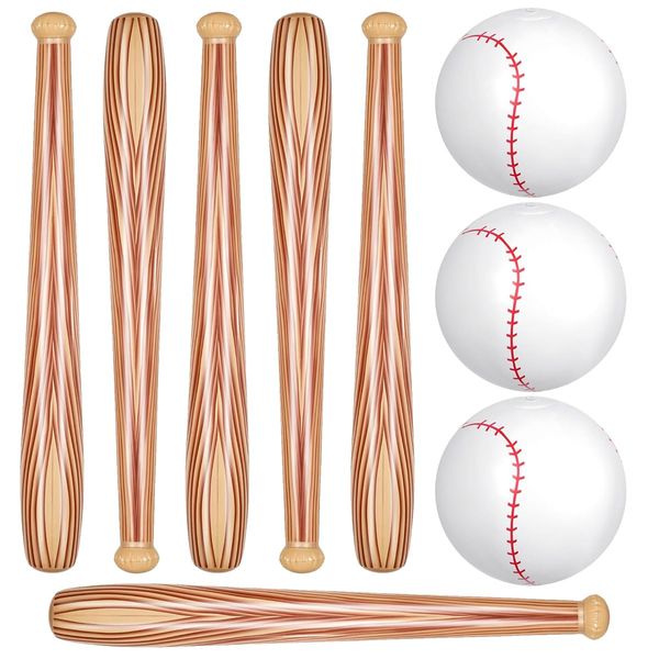 OULUN 9Pcs Beach Baseball Ball Inflatable Baseball Bat Include 3Pcs Beach Baseball and 6Pcs Baseball Bat Kids Pool Beach Inflates Baseball Toys Baseball Party Sports Game Party Favors