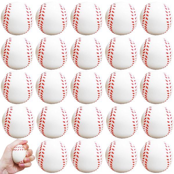 24 Pcs Baseball Stress Ball,2.5 Inch Mini Squeeze Foam Baseball,Relaxable Sports Ball for Themed Party Favors,Decoration,Anxiety Relief