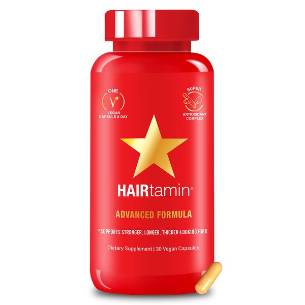 HAIRtamin Vegan Hair Vitamins for Faster Hair Growth | All Natural Biotin Hair Growth Vitamin Capsules to Support Healthy Hair Skin and Nails | May Reduce Hair Loss & Thinning | 30 Capsules