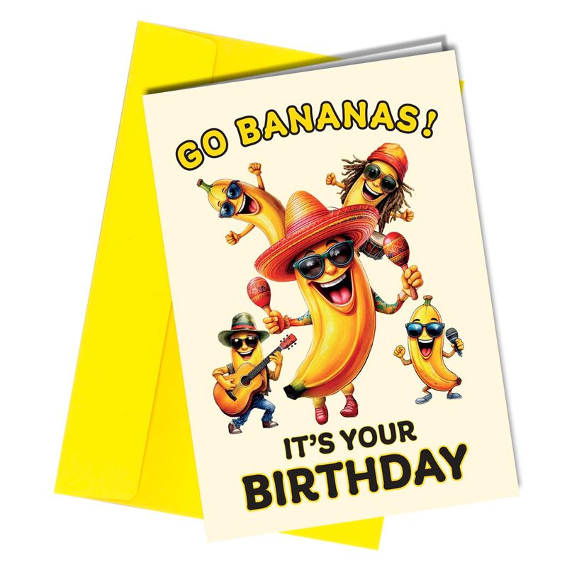 Go Bananas Birthday Card, Funny Dancing Bananas Design, Blank Inside ...