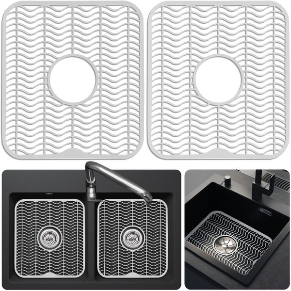 DecorRack 2 Sink Protectors, 12 x 11 inches Each, Kitchen Sink Dish Rack, Protect Sink from Stains, Damage, Scratches, Dishwasher Safe Sink Grid, Sink Mat, for Kitchen (2 Pack)