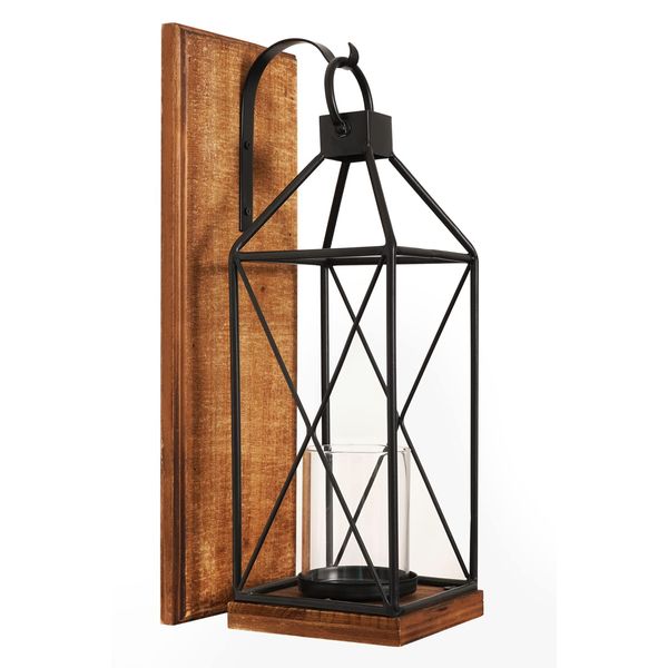 Homemory Wall Candle Sconce, Wood Rustic Candle Holder Decorative Candle Lantern with Glass Holder, Wall Decorations for Living Room, Dining Room