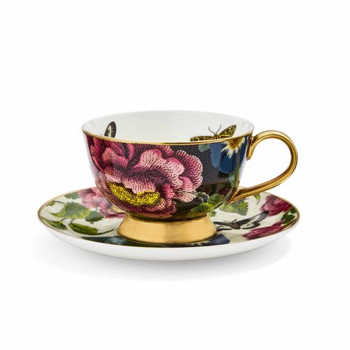 Spode Creatures of Curiosity Coupe Tea Cup and Saucer Black and Cream, CRCBC8821-XG