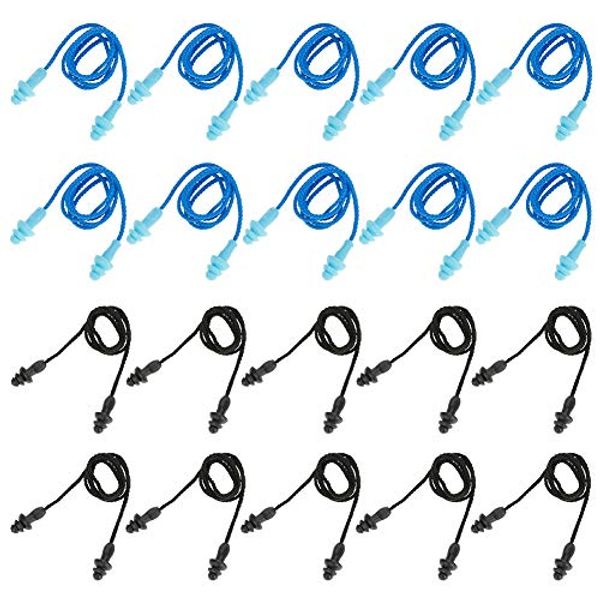 oAuLrX Ear Plugs Silicone Ear Plugs String with Cord Soundproofing Sleep Noise Isolating Soft Silicone Cord Ear Plugs Hearing Protection Ear Plugs (Pack of 20 Pairs)