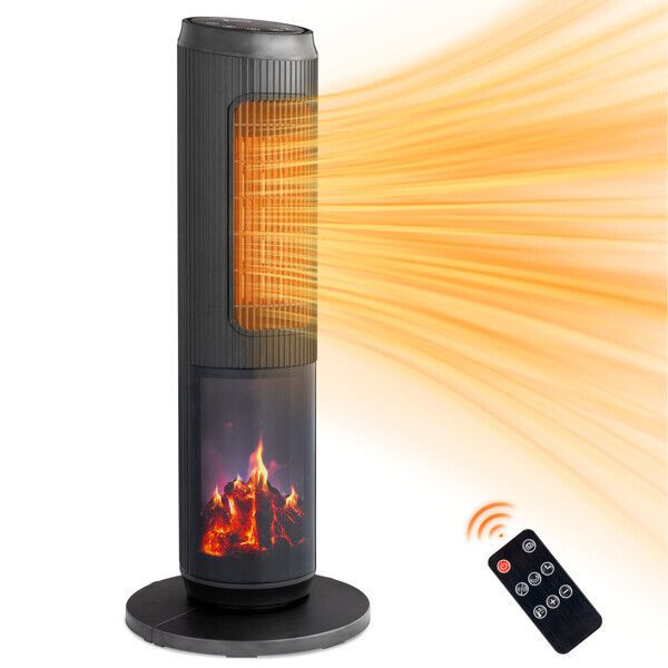 Black ZOKOP 25" Tower Space Heater with 3D Flame, 1500W Portable Electric Heater