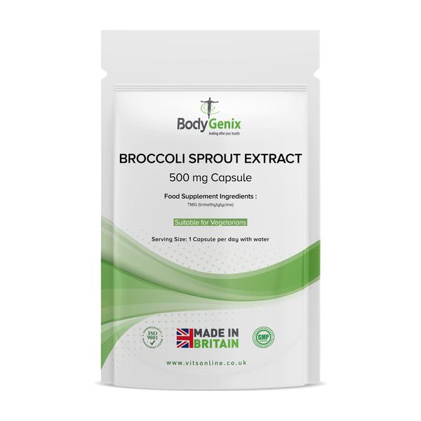 BodyGenix Broccoli Sprout Extract - 500mg Sulforaphane Capsules PMS Support Immune System Antioxidant Boost Natural Food Supplement - 240 Capsules 8 Month Supply