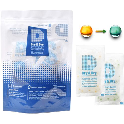 Dry & Dry Orange Indicating Silica Gel Packets Desiccant - Food Safe Silica Gel Desiccant Packs, Silica Packets - White - 20 Gram (15 Packets)