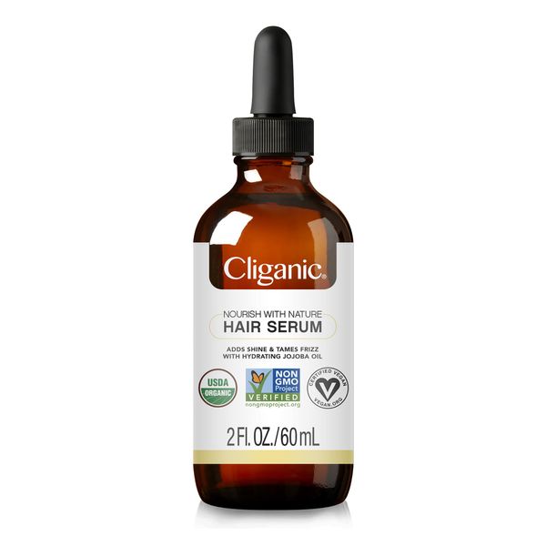 Cliganic Organic Hair Serum - Adds Shine & Tames Frizz for Dry Damaged Hair - with Hydrating Oils Jojoba, Coconut - 2oz