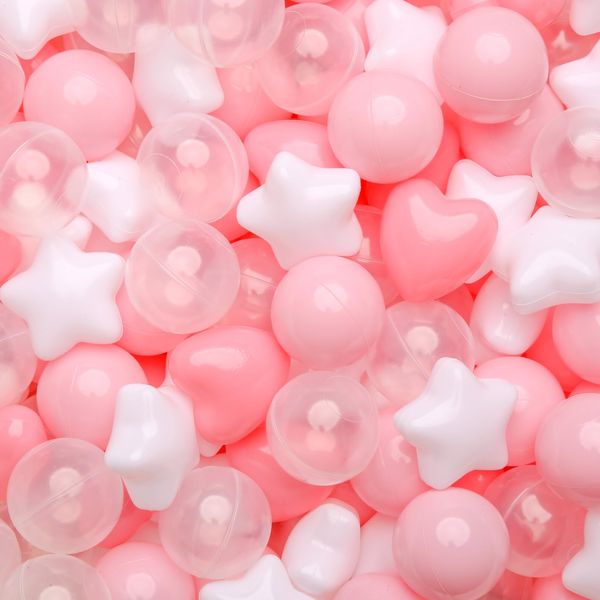 GOGOSO Ball Pit Balls,Plastics Balls for Ball Pit, Stars Hearts Shape for PastelBall for Toddlers Kids, Pink Light Pink White Clear,200pcs