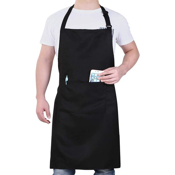 DDSHUN Kitchen Apron Adjustable Bib Chef Aprons with 2 Pockets Cooking Apron Unisex Women Men Aprons Perfect for Home Kitchen, Baking, Gardening, Restaurant, Coffee house BBQ - Black