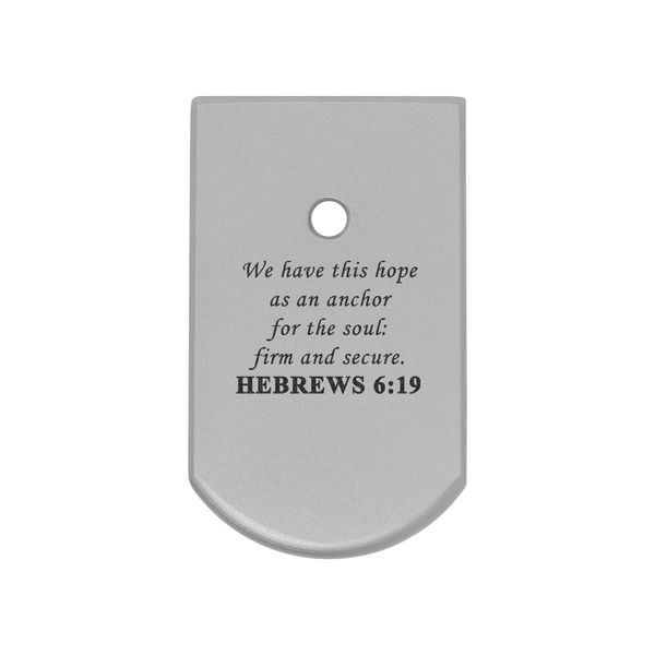 NDZ Performance Magazine Floor Base Plate for Beretta 92 & 96 and CZ Models 82 & 83 9MM .40 S&W Laser Engraved Anodized Aluminum in Silver, Made in The USA - Bible Hebrews 6:19