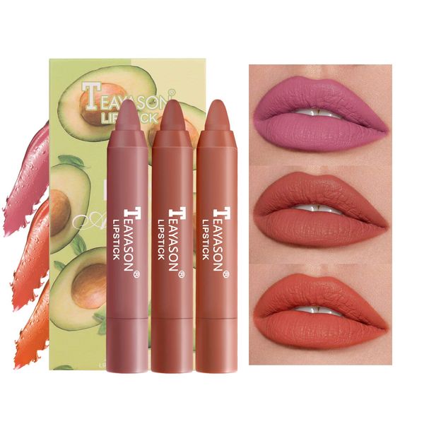 Mimore Lipstick 3pcs/Set Fruit Flavor Matte Lipstick Crayon Long-lasting Waterproof Smudge-proof Fashion Full Portable Lipsticks Makeup Kit (B)