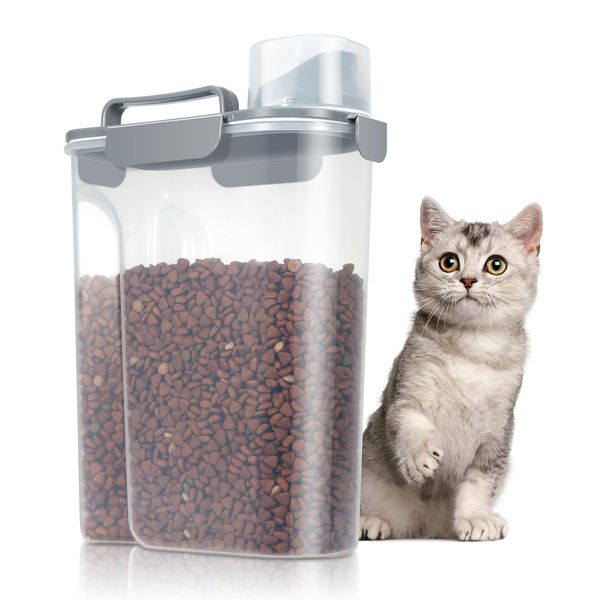 TBMax Large Cat Food Storage Container, Portable Dog Food Container with Upgraded Large Spout and Cup, Travel Pet Food Storage Dispenser for Small Animal Kibble Storage, Bird Seed Container - Grey