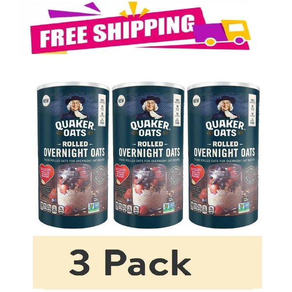 3-Pack Quaker, Rolled Overnight Oats, Oatmeal, 19 oz