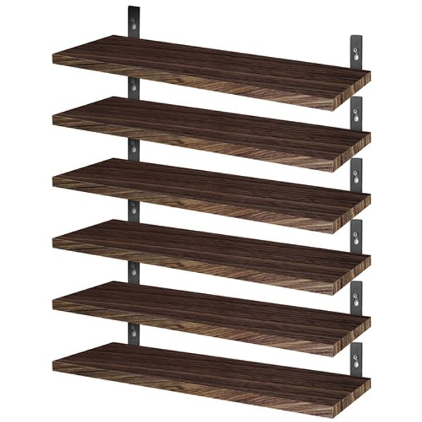 6 Sets Floating Shelves 15.55x5.19Inch Wall Mounted Shelves Wood Storage Shelves Metal Bracket Hanging Display Shelf Wall Organizer for Living Room Ba - Dark Brown