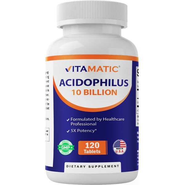 Vitamatic Acidophilus Probiotic - 10 Billion CFU - 5X Potency - 120 Tablets