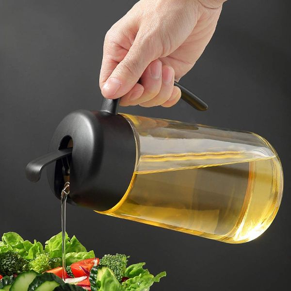 Auto Flip Oil Dispenser Bottle Olive Oil Dispenser Bottle with Automatic Cap No Drip Condiment Dispensing Cruet Container Drip-Free & Spill-Free Spout Non-Slip Handle for Kitchen Cooking (34oz/1L)