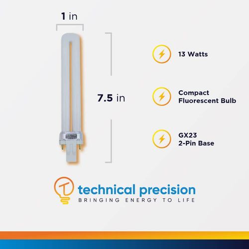 Replacement for General Electric G.E F13BX/841/ECO Light Bulb by Technical Precision - 13W Compact Fluorescent Bulb with 2-Pin GX23 Base - T4 4100k CFL - 2 Pack