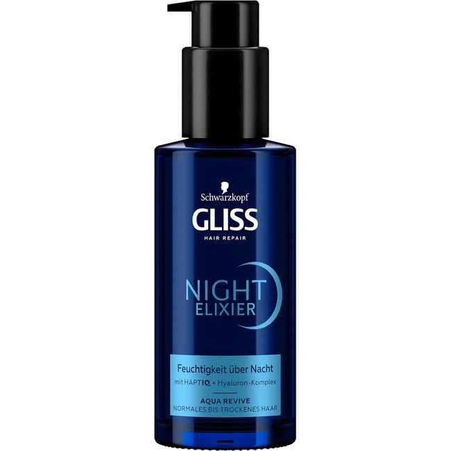 Gliss Night Elixier Aqua Revive (100 ml), Haarserum versorgt normales bis trockenes Haar im Schlaf mit Feuchtigkeit, Haarpflege repariert das Haar langanhaltend