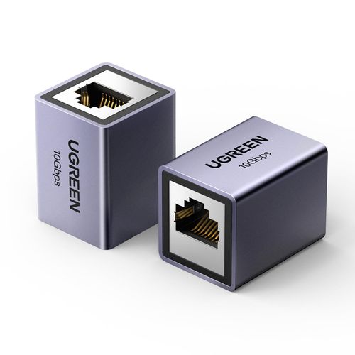 UGREEN LAN Cable Extension Connector 10Gbps for Cat8/Cat7/Cat6/Cat5 Cable, 2 Pack Relay Connector, Gigabit Compatible, 100M Long Range Extension Aluminum Alloy Shell, Gray, 2 Pack
