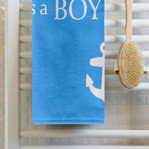 3dRose 22x30 Bath Hand Pool Towel - Ships Ahoy Its a Boy - for Baby Showers - Light Powder Blue with White Anchor Sailor Nautical Theme Occasions