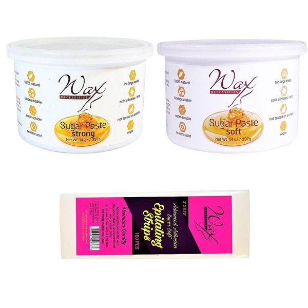 Wax Necessities Sugar Paste Soft and Strong 14 Ounces Epilating Strips Wax Kit