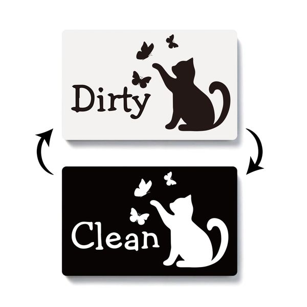 ZAKSEM Funny Cute Black and White Cat Clean Dirty Dishwasher Magnet, Double Sided Strong Kitchen Flip Indicator, Reversible Washing Machine Refrigerator Dish Washer Sign Magnet (ZA01)