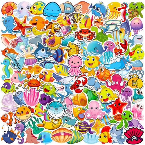 Marine Animal Stickers 100PCS Vinyl Stickers for Laptop,Bumper,Skateboard,Water Bottles,Phone,Cartoon Anime Stickers for Kids Teens Adult