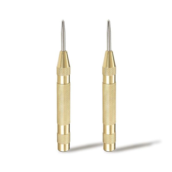 SeonFook Set of 2 Automatic Center Punch Tools, High Speed Steel, Automatic Center Hole Punch, Total Length 5.1 inches (130 mm), Built-in Springs, Adjustable Drilling Tools, Punch Markers, Metal,