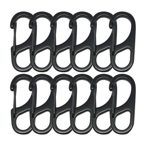 Bytiyar Small Carabiner Clips 1.25 inch (32mm) Metal Snap Hooks with Fixed Eye Spring Gate Keychain Parocord Rope Clasps Accessories, 12 Pcs Black