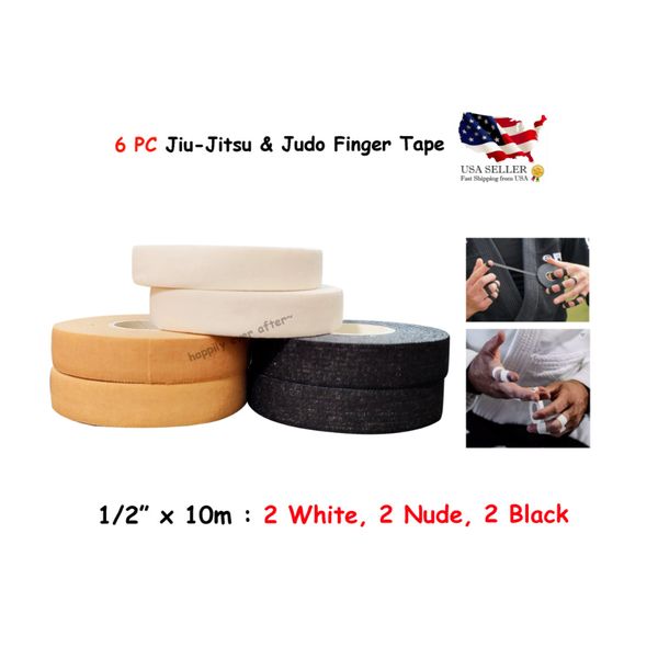 6 PCs BJJ/ Jiu-Jitsu & Judo Finger Tape - 6 Rolls, Strong Cotton Adhesive Tape