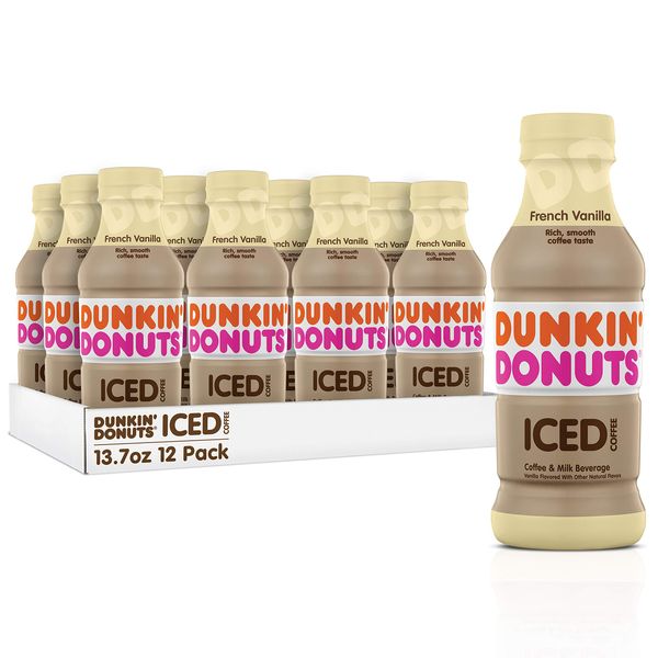 Dunkin Donuts Iced Coffee, French Vanilla, 13.7 Fluid Ounce (Pack of 12)