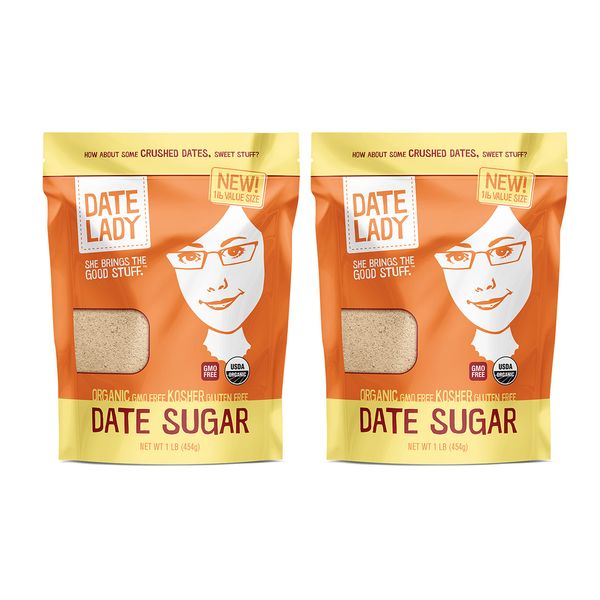 Organic Date Sugar, 1 lb | 100% Whole Food | Vegan, Paleo, Gluten-free & Kosher | 100% Ground Dates | Sugar Substitute and Alternative Sweetener for Baking | Contains Fiber from the Date (2 Bags)