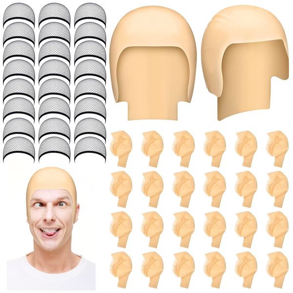 Hanaive 48 Pack Halloween Bald Caps Set Makeup Latex Bald Caps Head Wig Caps for Women Adults Theme Party Supplies(Thick)