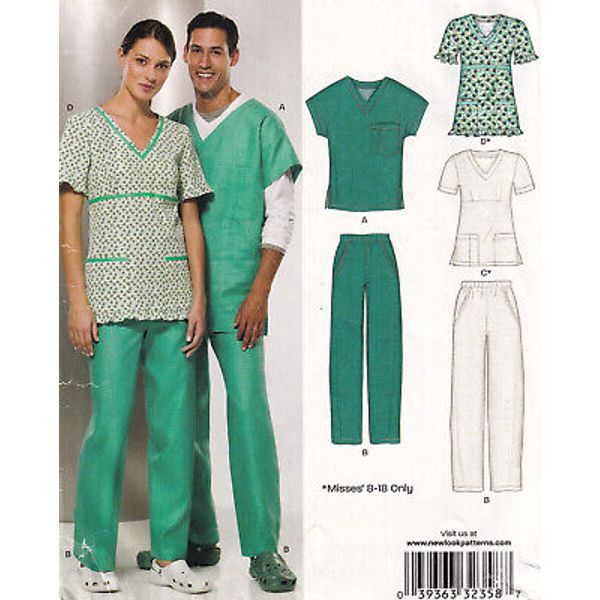 New Look 6857 Unisex Doctor Nurse Scrubs Health Care Medical Uniform Pattern All