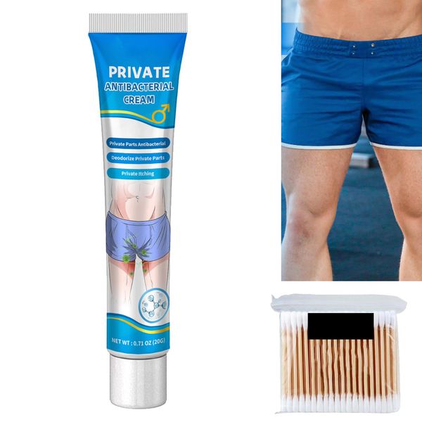 Private Antibacterial Cream,Men Private Relief Cream,Private Areas Antibacterial Cream,Mens Private Part Itching Cream,Repair External Itching Body Cream 20G Comes with 30 Cotton Swabs