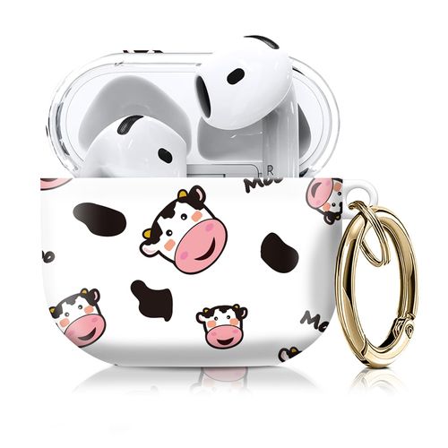 Compatible with AirPod 4th Gen Case with Keychain, Shockproof Protective Cover for Wireless Earbuds - Lightweight & Durable Design for Women Men Girl (Cute Boho Cow)